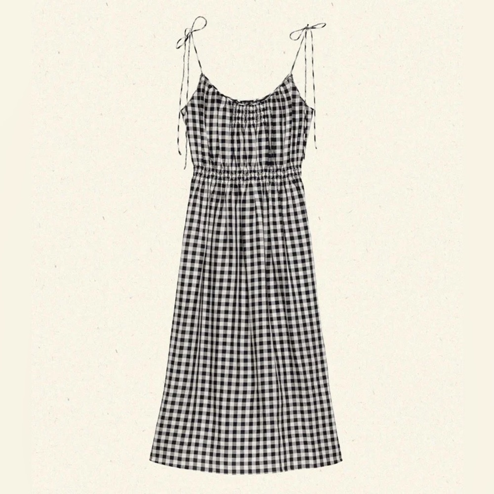 NWT Doen Leslie Linen Tie Strap A Line Midi Dress Marilyn Gingham Black White - Picture 14 of 15